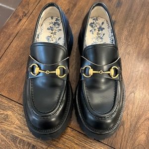 Gucci Leather Lug Sole Horsebit Loafers